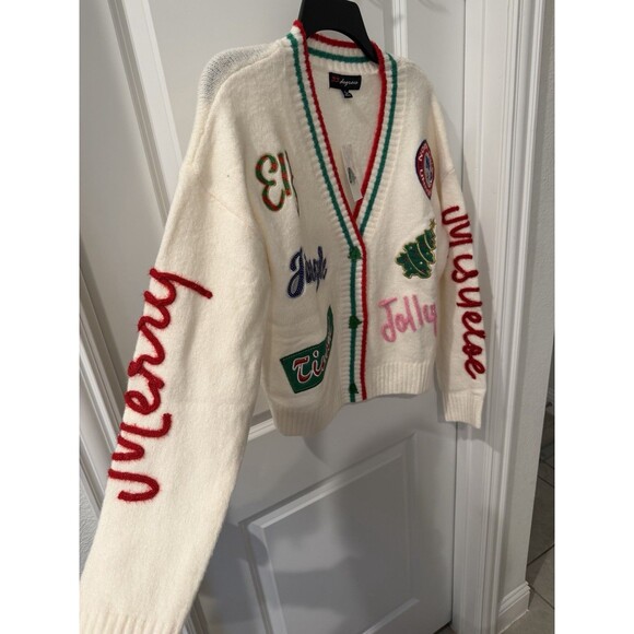 Women's Holiday Patchwork Festive Graphic Cardigan Size Small NEW VIRAL RARE - Picture 5 of 8